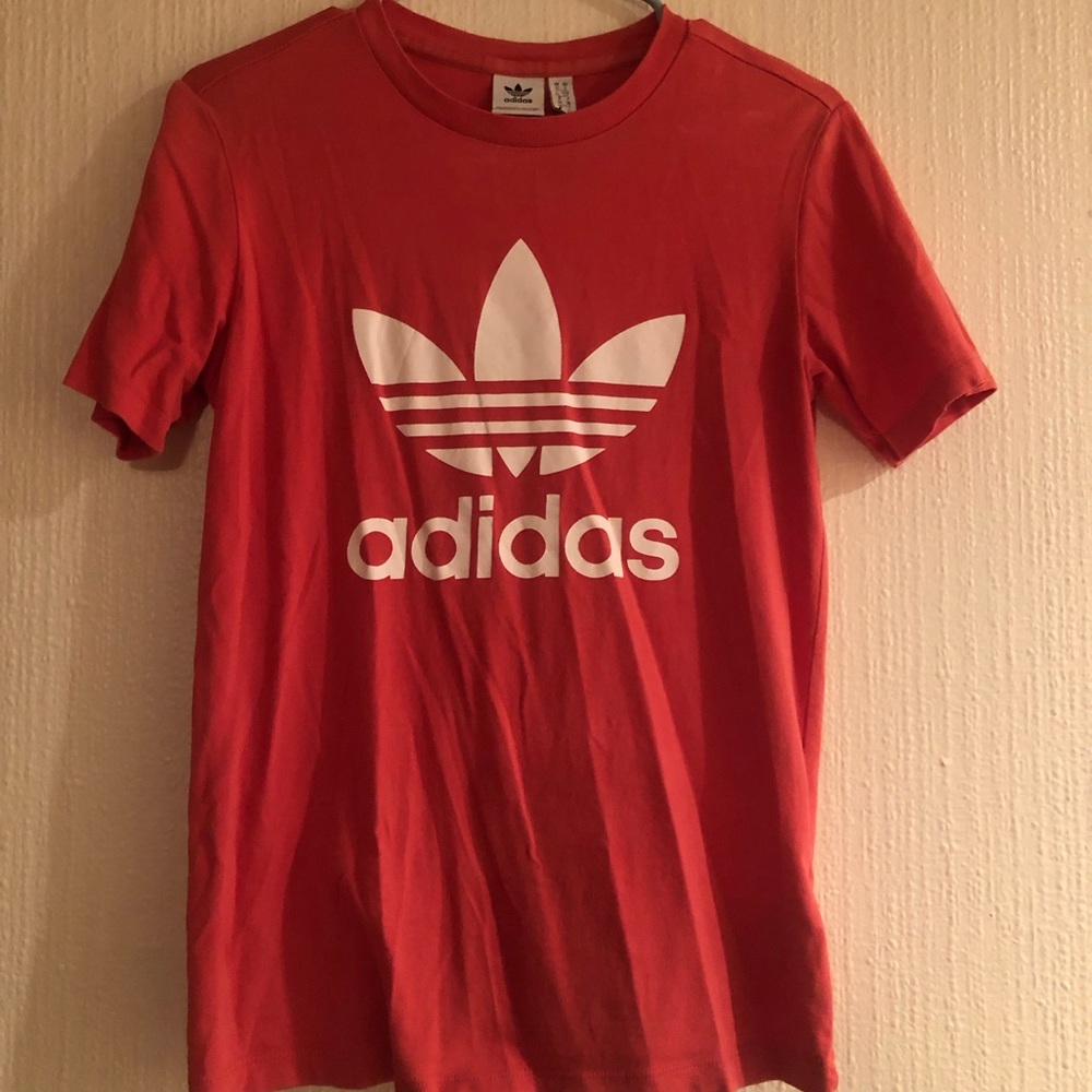 Adidas women’s orange oversized shirt shirt sleeve like new white logo